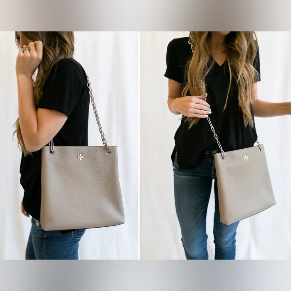Tory Burch Frida Swingpack pebble Leather Shoulder Crossbody Bag Purse silver